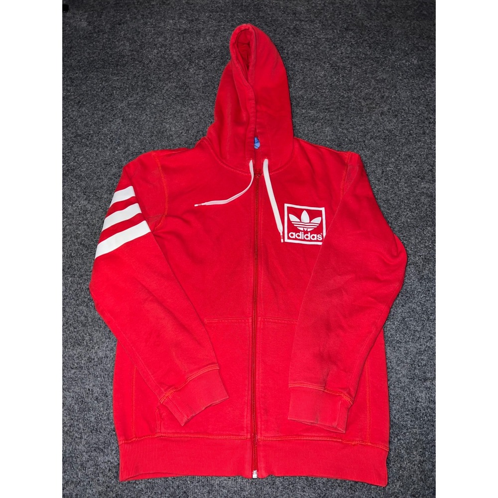 Adidas Originals Mens Small Red Retro Trefoil 03 Full Zip Hoodie Sweatshirt